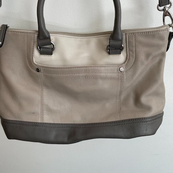 Tignanello Gray Color Block Leather Handbag - Picture 4 of 10